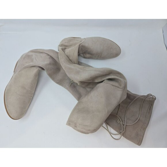 Gianni Bini Taupe Over-The-Knee Suede Flat Boots 6.5 Side Zipper - Picture 4 of 5